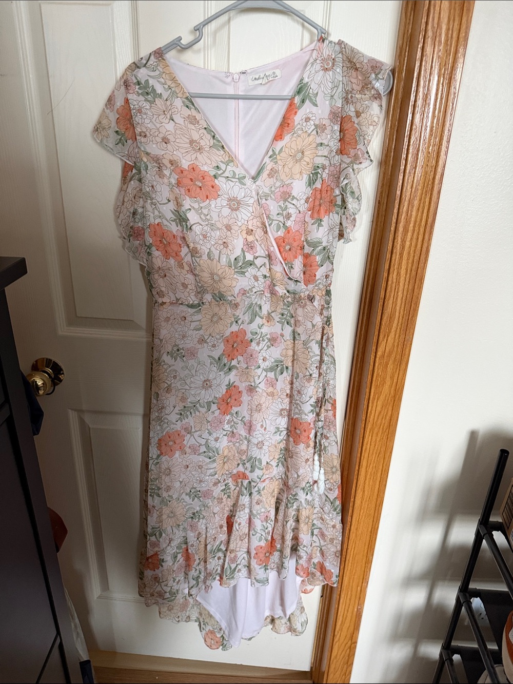 indulge Peach Floral High-Low Wrap Dress